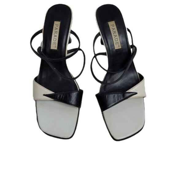 VINTAGE 90s heels two tone leather sling‎ back square toe sandal 8.5 - Picture 3 of 11